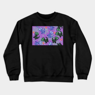 Spoopy Spooky Dinosaur Halloween with Spider Webs on Purple Crewneck Sweatshirt